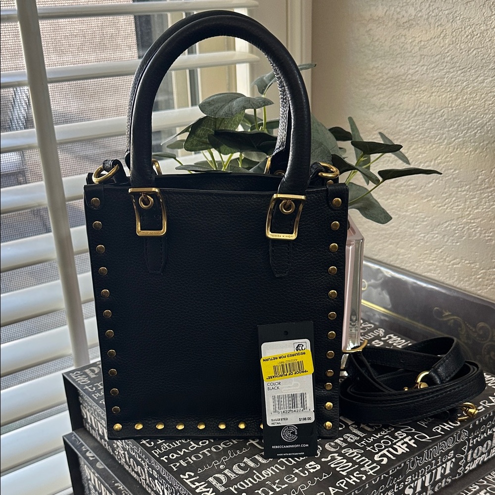 NWT Rebecca Minkoff black leather mini crossbody tote.